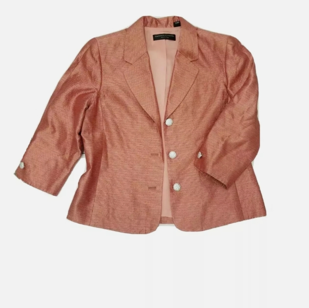 SOLD Dana Buchman Petite Sz 14 Silk Blazer Jacket Pink Striped Silk